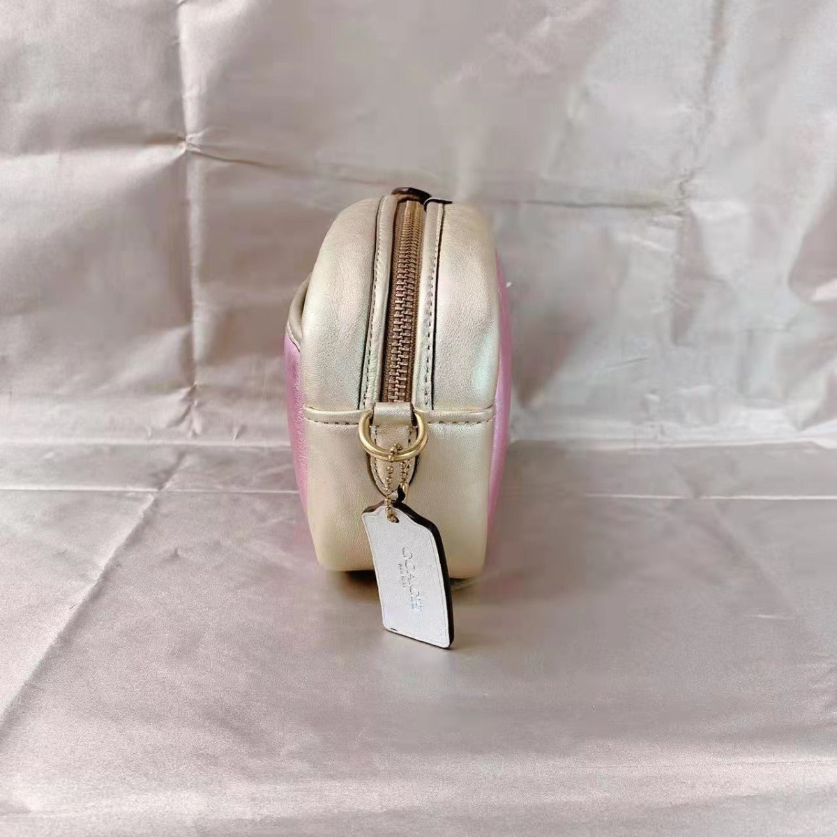 Coach C6619 Small Camera Bag With Colorblock Quilting In Brass/Metallic Pink Multi Coach C6619 Small Camera Bag With Colorblock Quilting In Brass/Metallic Pink Multi